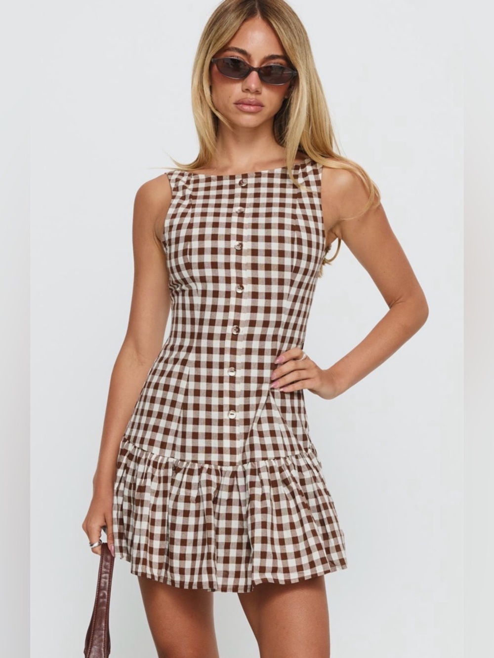 Princess Polly Kolbie Gingham Sleeveless Cotton Tiered Minidress | Size 10
